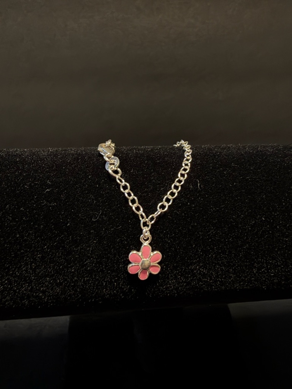 925 Silver Kids Chain Bracelet with Pink Flower Charm Pendant